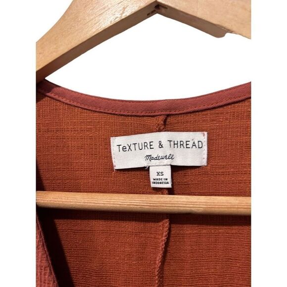 Madewell Texture & Thread Short Sleeve V-Neck Side Tie Wrap Dress Brown Size XS - Picture 4 of 12